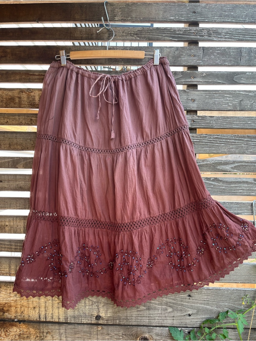 Fairycore Whimsigoth Embroidered Tiered Ombre Dyed Cotton Lace 90s Skirt Lg/XL